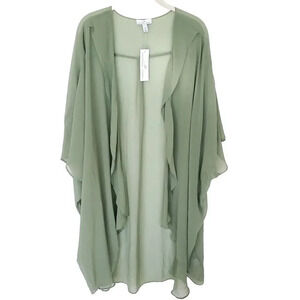 Shavonne Dorsey Chiffon Topper Size 2X Green Basil Olive Kimono Short Sleeve NWT
